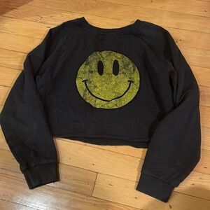 KIDS Prince Peter Black Cropped Long Sleeve Shirt w/ Yellow Smiley Face Size XL